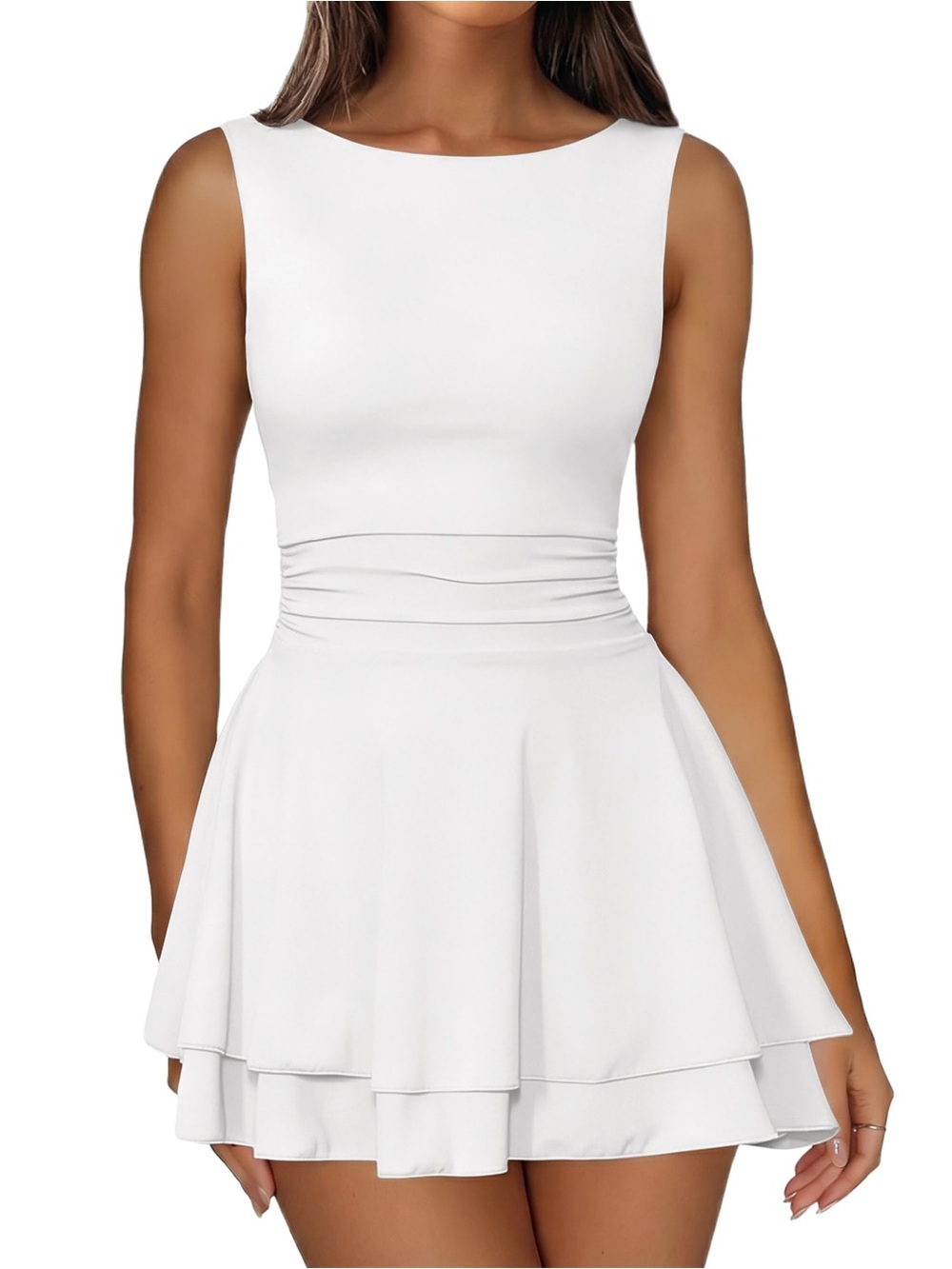 Sleeveless White Tiered A-Line Dress